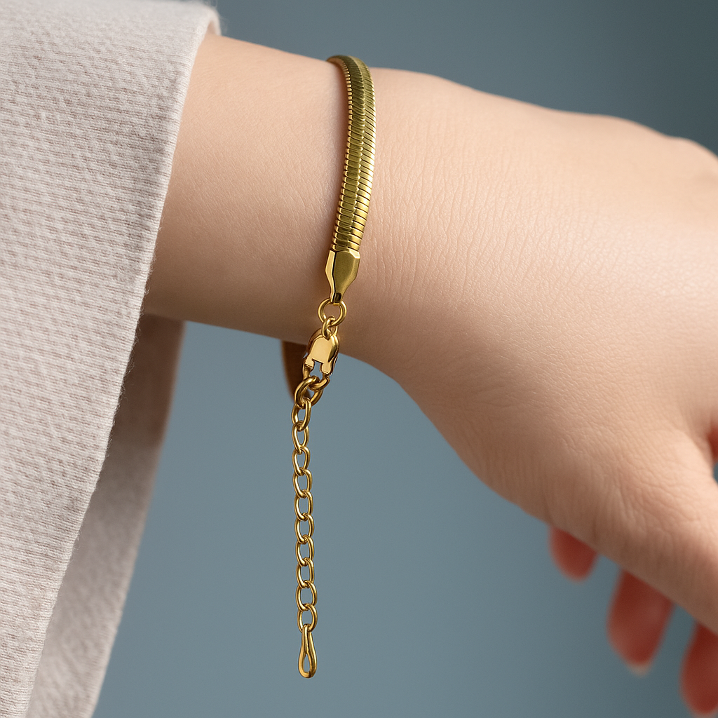 Gold Flat Snake Chain Bracelet