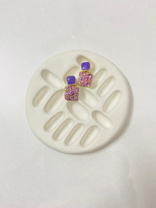 Purple & Pink Crystal Stud Earrings Glamorous Party Style