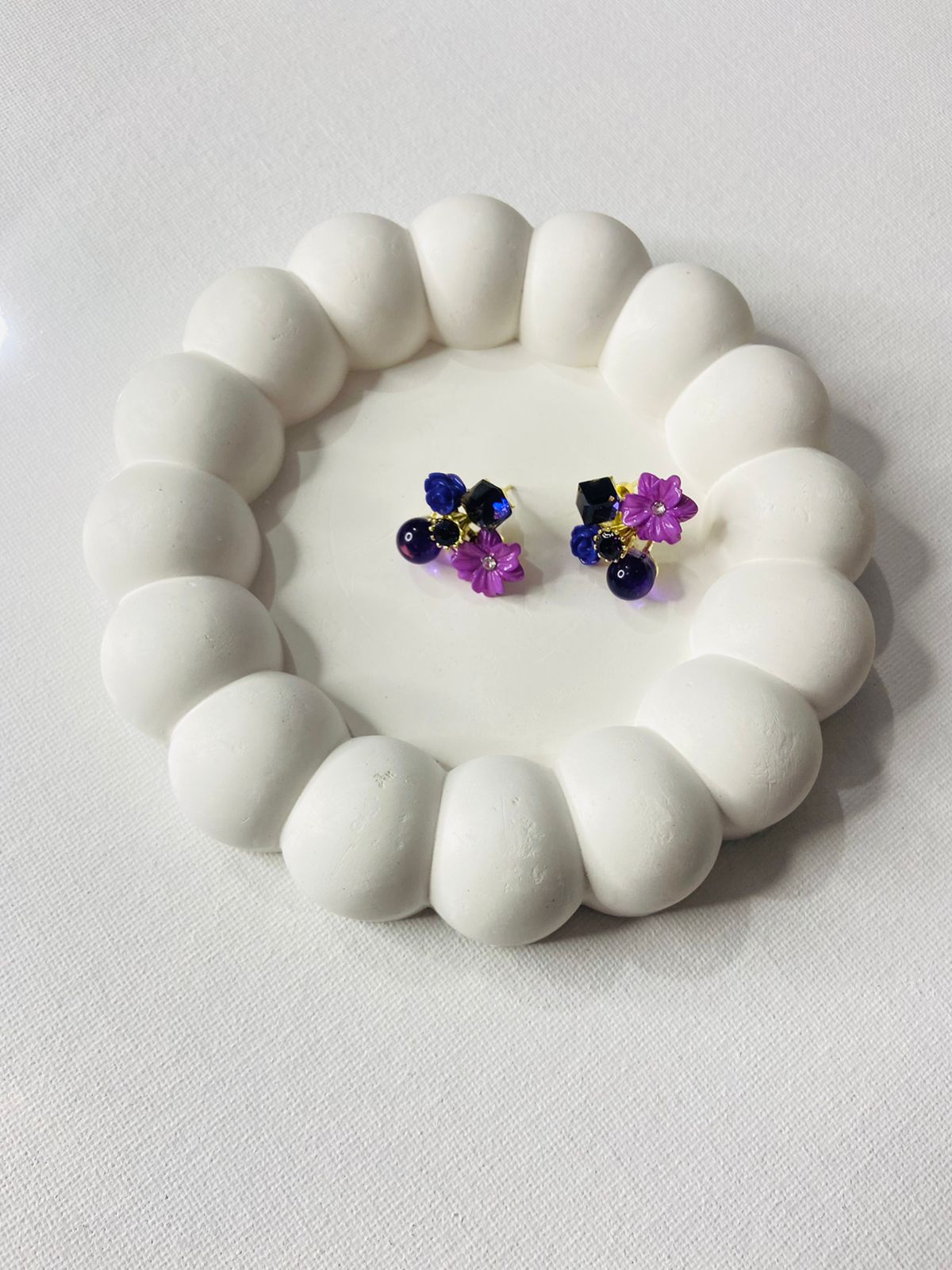 Blooming Charm Floral Beaded Stud Earrings – Purple & Blue