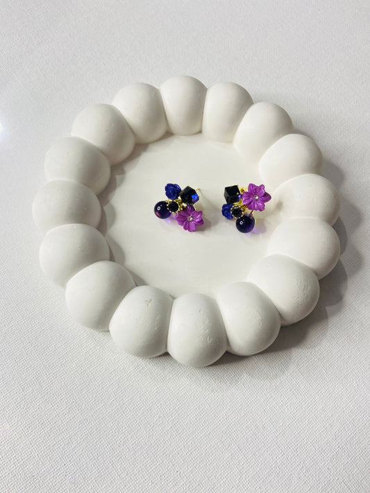 Blooming Charm Floral Beaded Stud Earrings – Purple & Blue