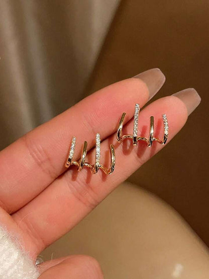 Chic Zigzag Gold-Plated Hoop Earrings Crystal Accent Design