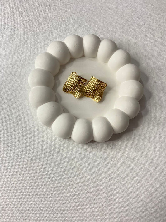 Textured Square Gold Statement Earrings
