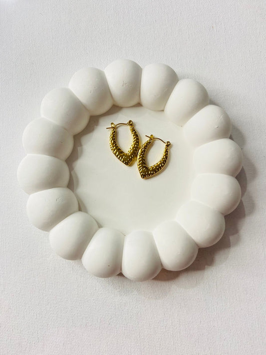Textured V-Shape Gold Hoop Earrings