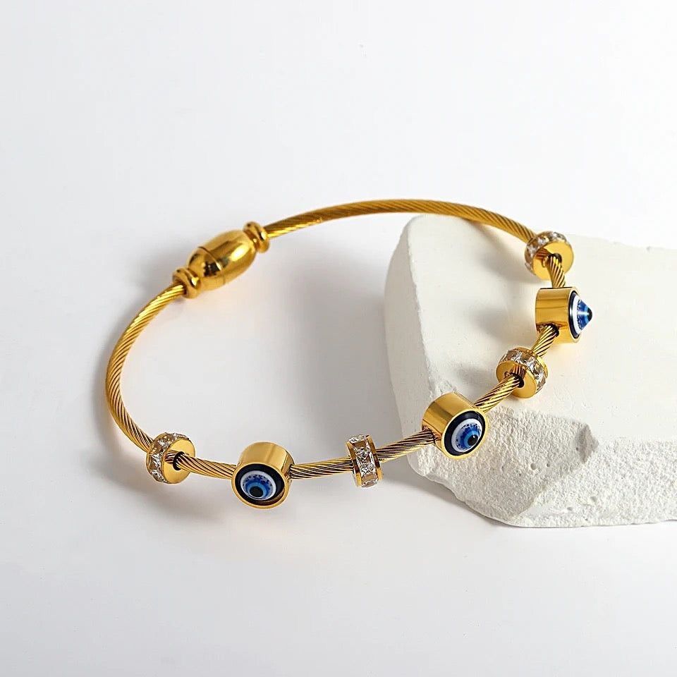 Evil Eye Gold Zircon Bangle (Bracelet)