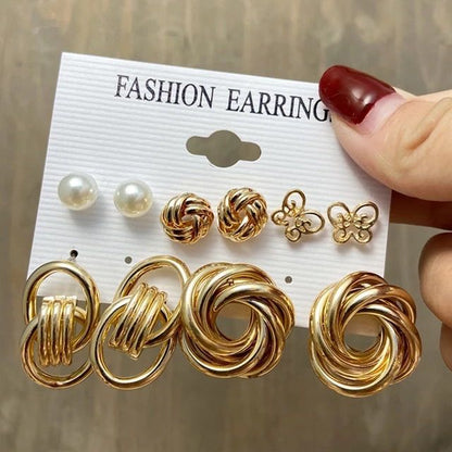 6-in-1 Elegant Gold & Pearl Earring Combo Set