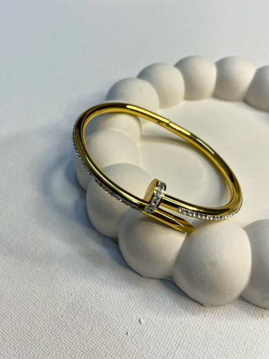 Luxury Gold Nail Bracelet with Diamond Accents