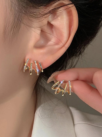 Chic Zigzag Gold-Plated Hoop Earrings Crystal Accent Design