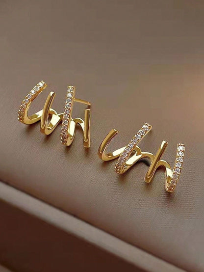 Chic Zigzag Gold-Plated Hoop Earrings Crystal Accent Design