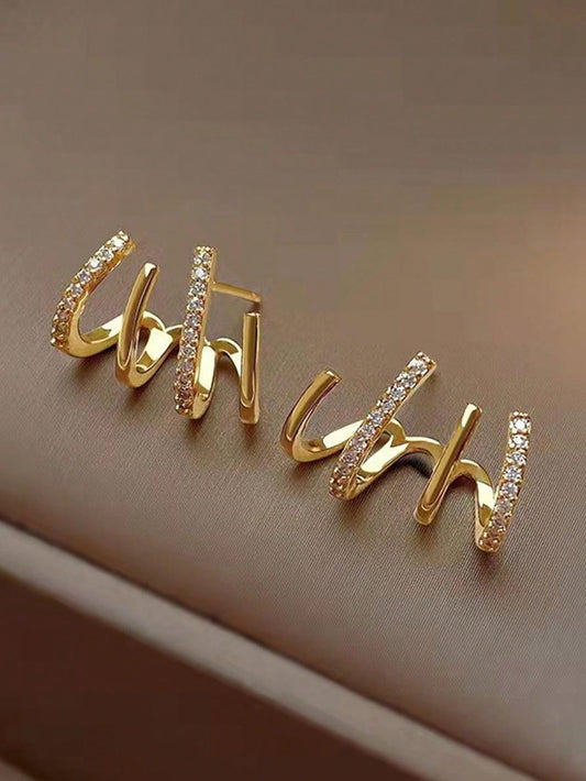 Chic Zigzag Gold-Plated Hoop Earrings Crystal Accent Design