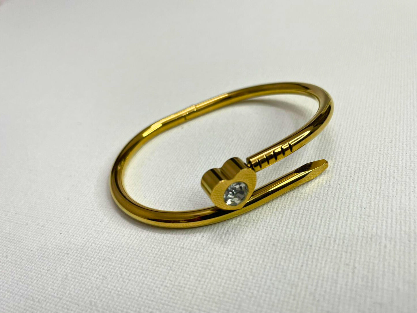 Golden Heart Nail Bracelet with Sparkling Crystal Accent