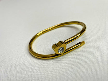 Golden Heart Nail Bracelet with Sparkling Crystal Accent