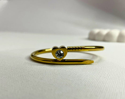 Golden Heart Nail Bracelet with Sparkling Crystal Accent