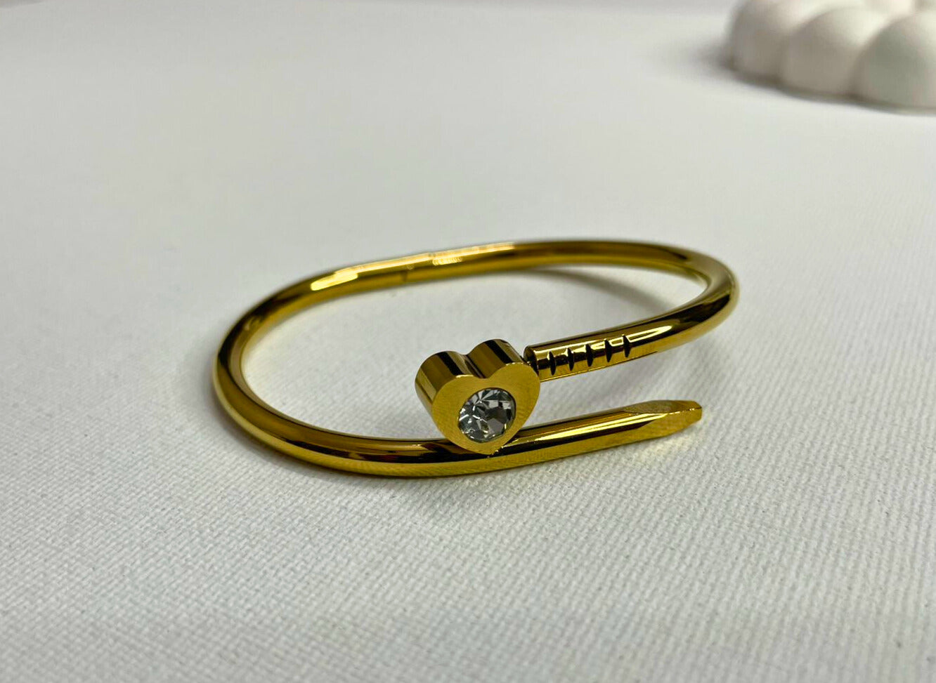 Golden Heart Nail Bracelet with Sparkling Crystal Accent