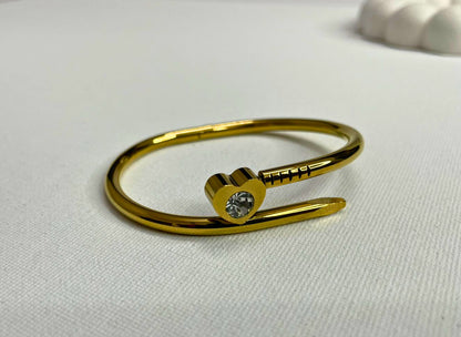 Golden Heart Nail Bracelet with Sparkling Crystal Accent