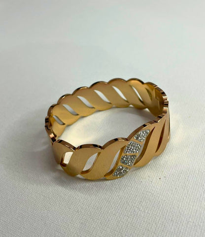 Luxe Rose Gold Leaf Twist Bracelet with Sparkling Crystal Accents